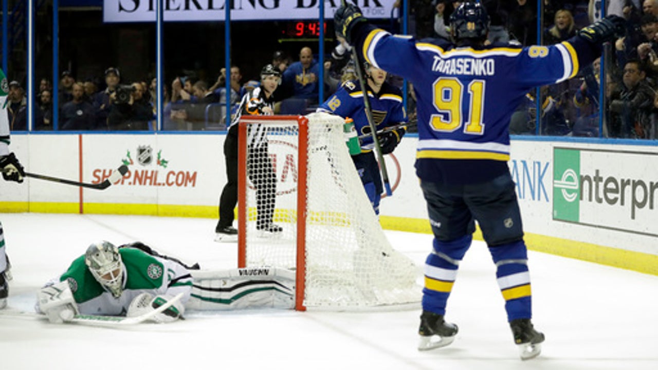 Tarasenko scores at 3:24 of OT to lift Blues past Stars